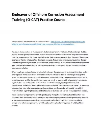 Offshore Corrosion Assessment Training (O-CAT) Course