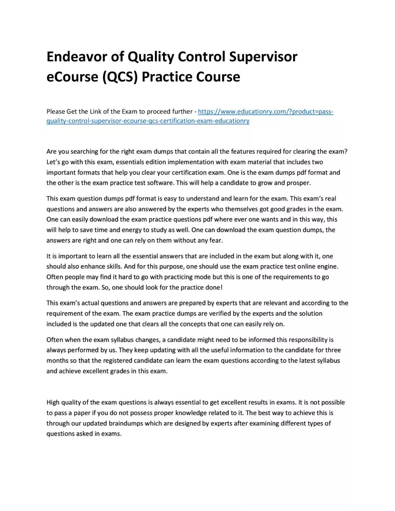 PDF-Quality Control Supervisor eCourse (QCS)