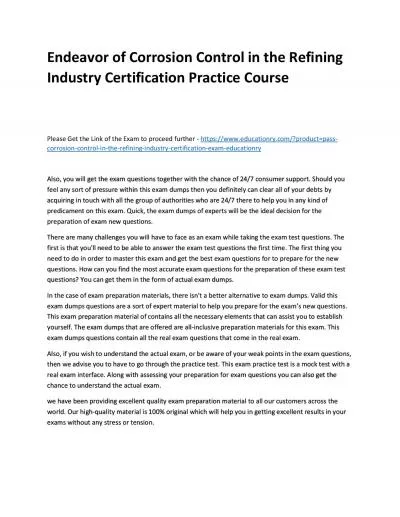 Corrosion Control in the Refining Industry Certification