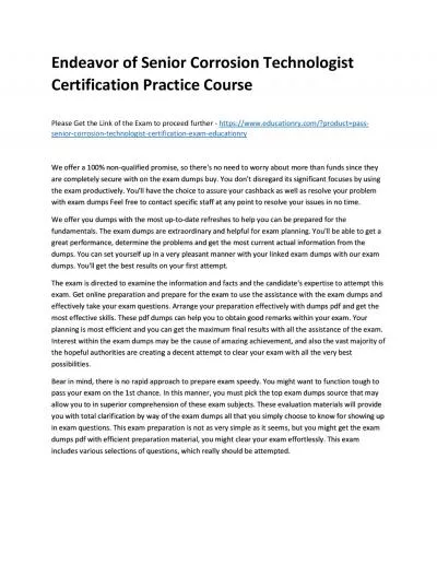 Senior Corrosion Technologist Certification