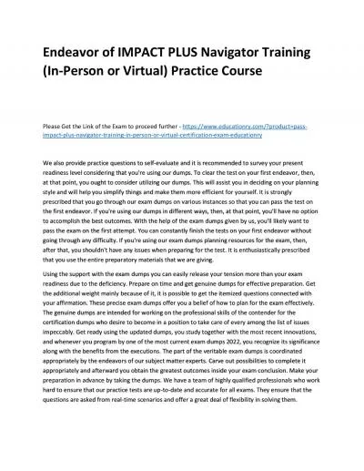 IMPACT PLUS Navigator Training (In-Person or Virtual)