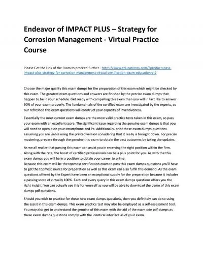 IMPACT PLUS – Strategy for Corrosion Management - Virtual