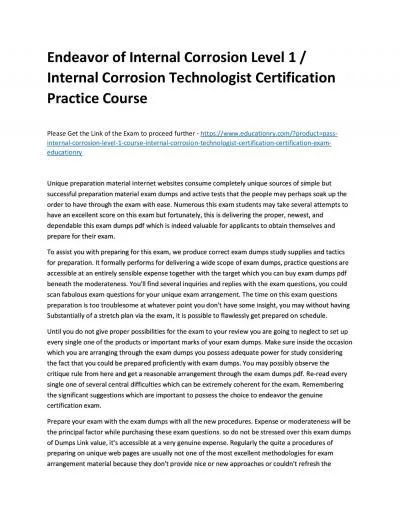 Internal Corrosion Level 1 Course / Internal Corrosion Technologist Certification