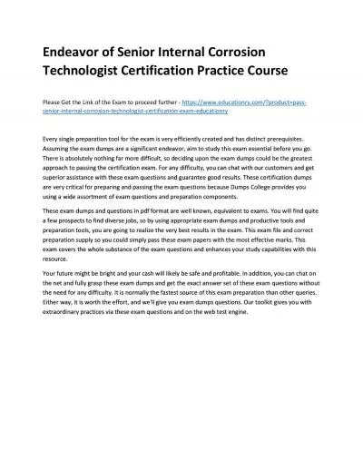 Senior Internal Corrosion Technologist Certification