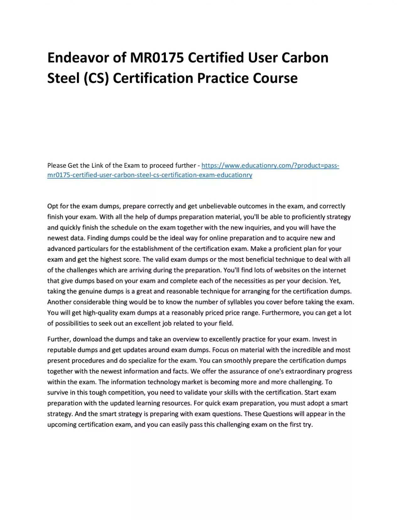 MR0175 Certified User Carbon Steel (CS) Certification