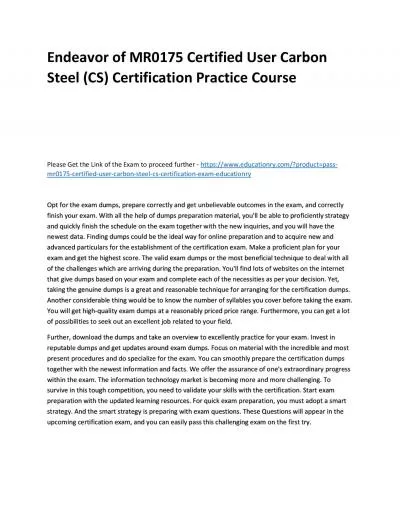 MR0175 Certified User Carbon Steel (CS) Certification