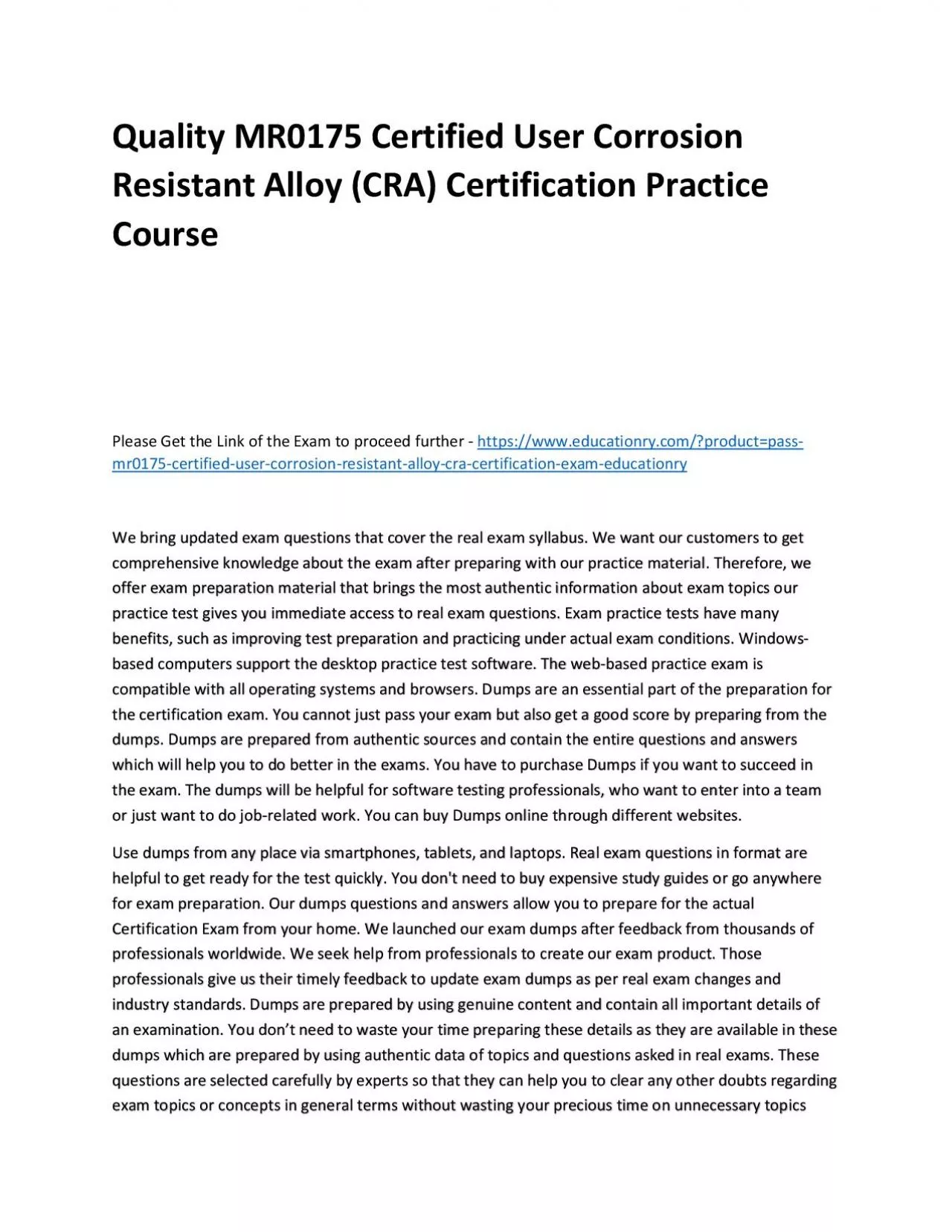 PDF-MR0175 Certified User Corrosion Resistant Alloy (CRA) Certification