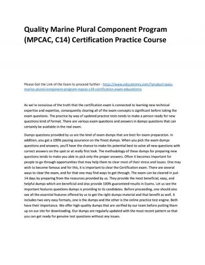 Marine Plural Component Program (MPCAC, C14) Certification