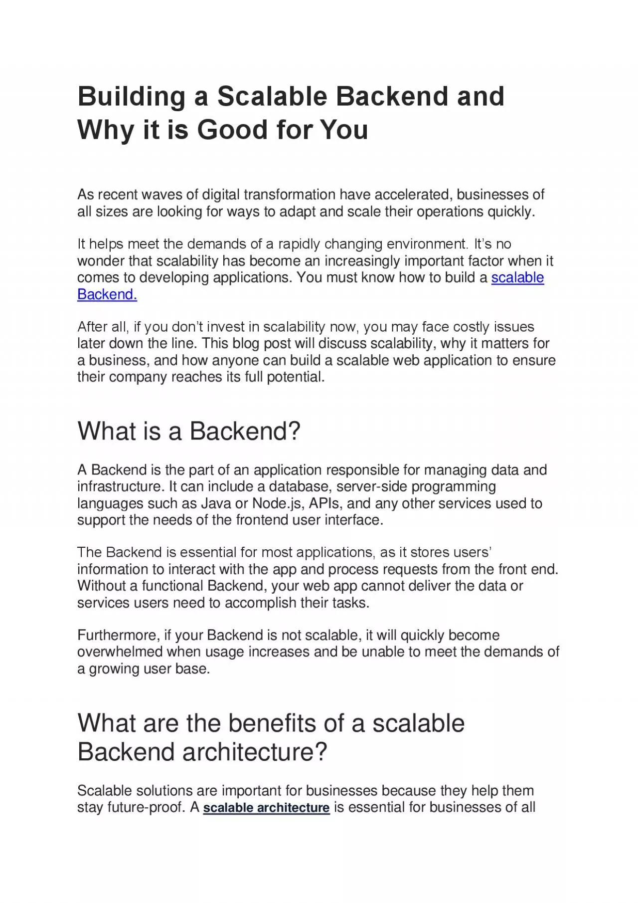 Building a Scalable Backend and Why it is Good for You