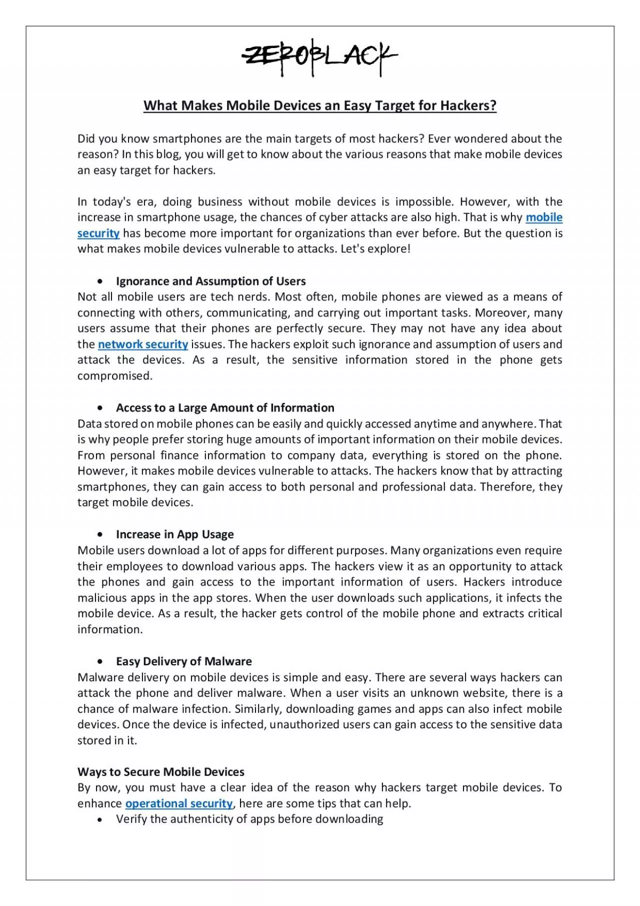 PDF-What Makes Mobile Devices an Easy Target for Hackers?
