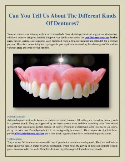 Can You Tell Us About The Different Kinds Of Dentures?