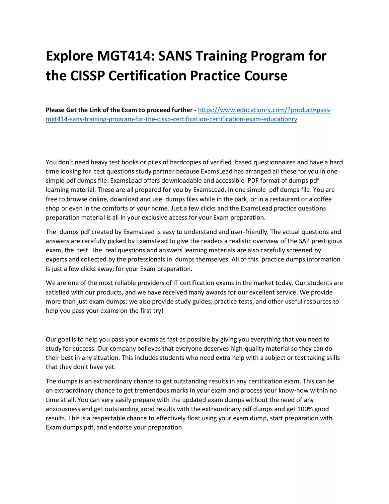 PDF-MGT414: SANS Training Program for the CISSP Certification