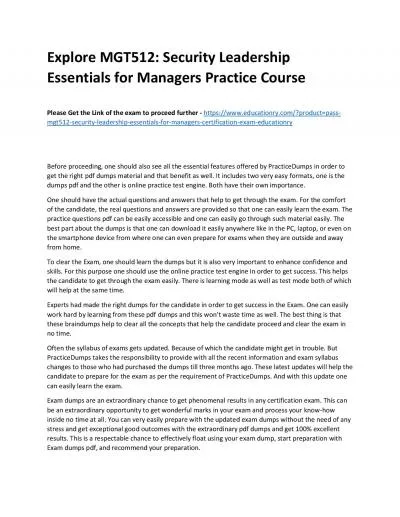 MGT512: Security Leadership Essentials for Managers