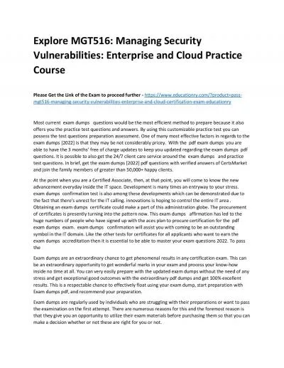 MGT516: Managing Security Vulnerabilities: Enterprise and Cloud