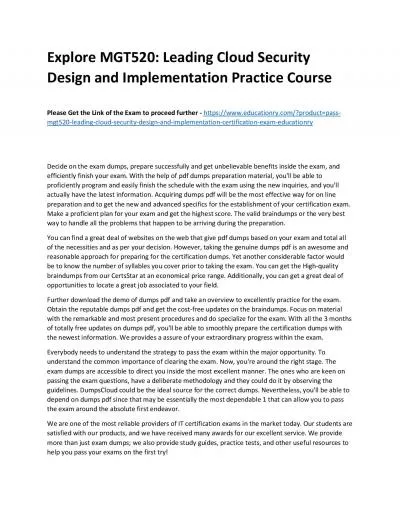 MGT520: Leading Cloud Security Design and Implementation