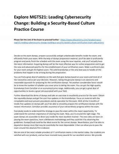 MGT521: Leading Cybersecurity Change: Building a Security-Based Culture