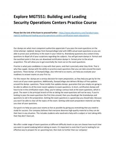 MGT551: Building and Leading Security Operations Centers