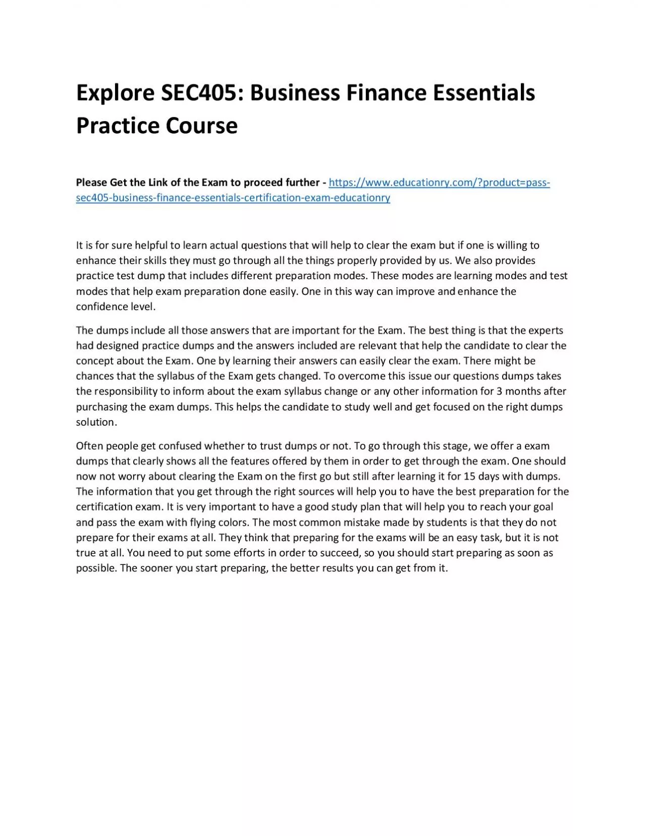 PDF-SEC405: Business Finance Essentials