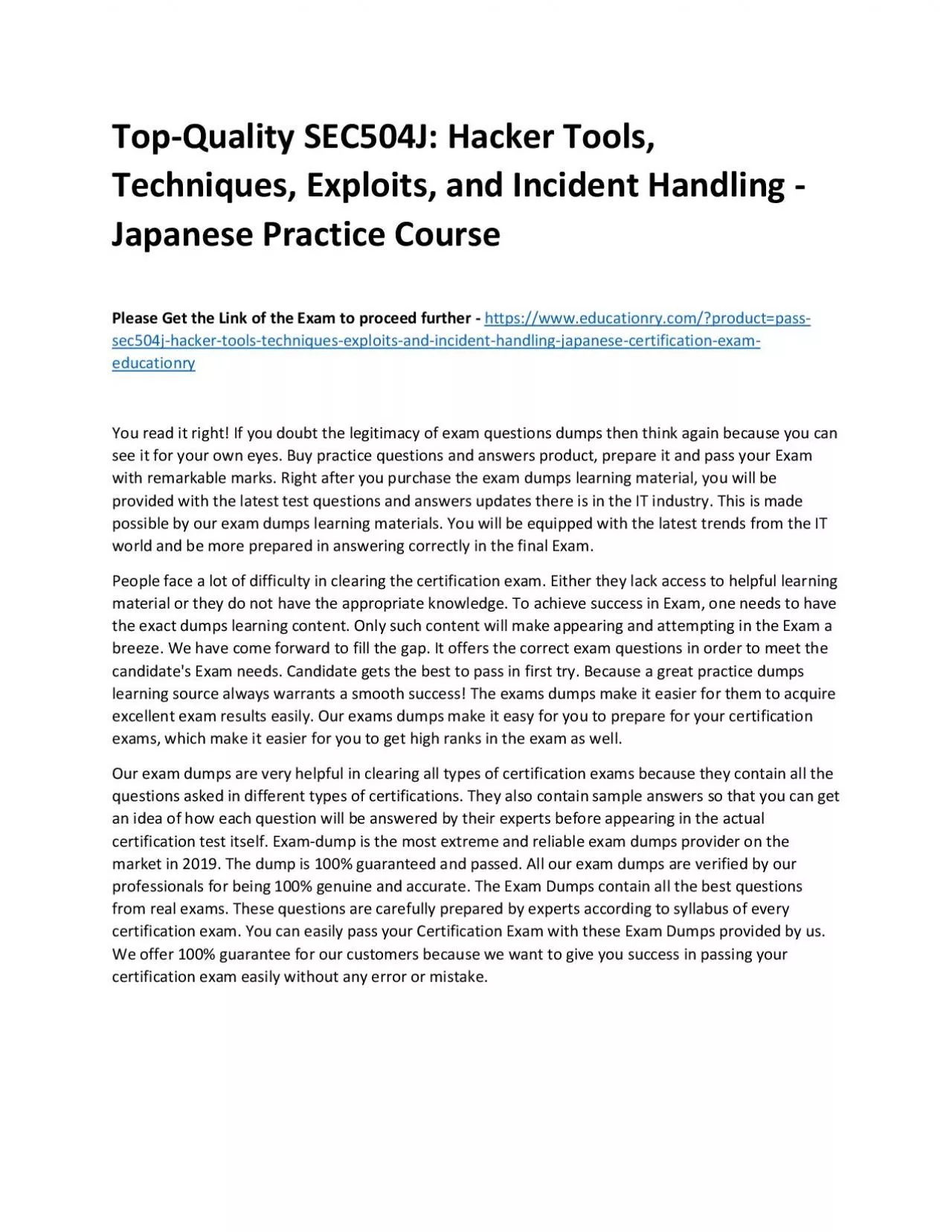 PDF-SEC504J: Hacker Tools, Techniques, Exploits, and Incident Handling - Japanese