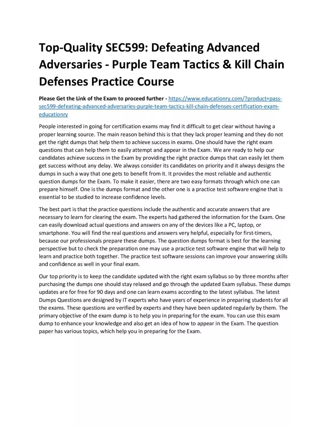 PDF-SEC599: Defeating Advanced Adversaries - Purple Team Tactics & Kill Chain Defenses