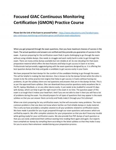 GIAC Continuous Monitoring Certification (GMON)