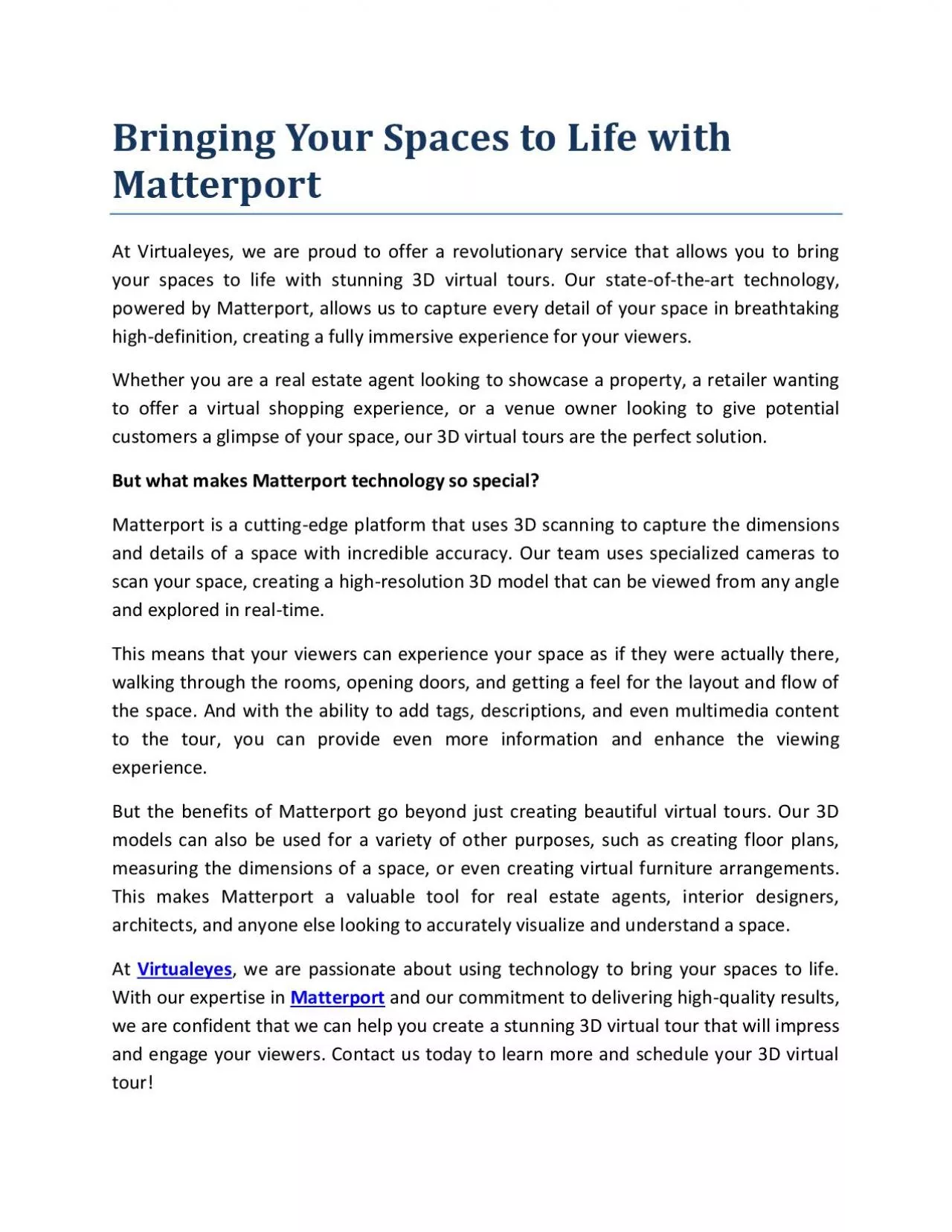Bringing Your Spaces to Life with Matterport