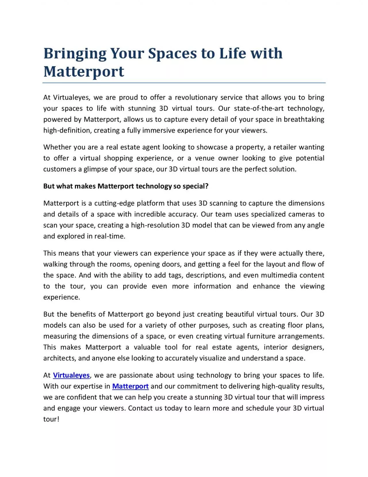 PDF-Bringing Your Spaces to Life with Matterport