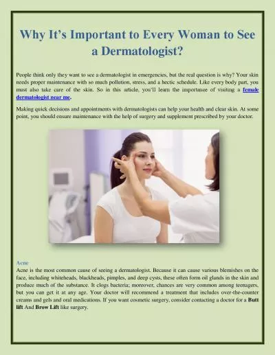 Why It’s Important to Every Woman to See a Dermatologist?