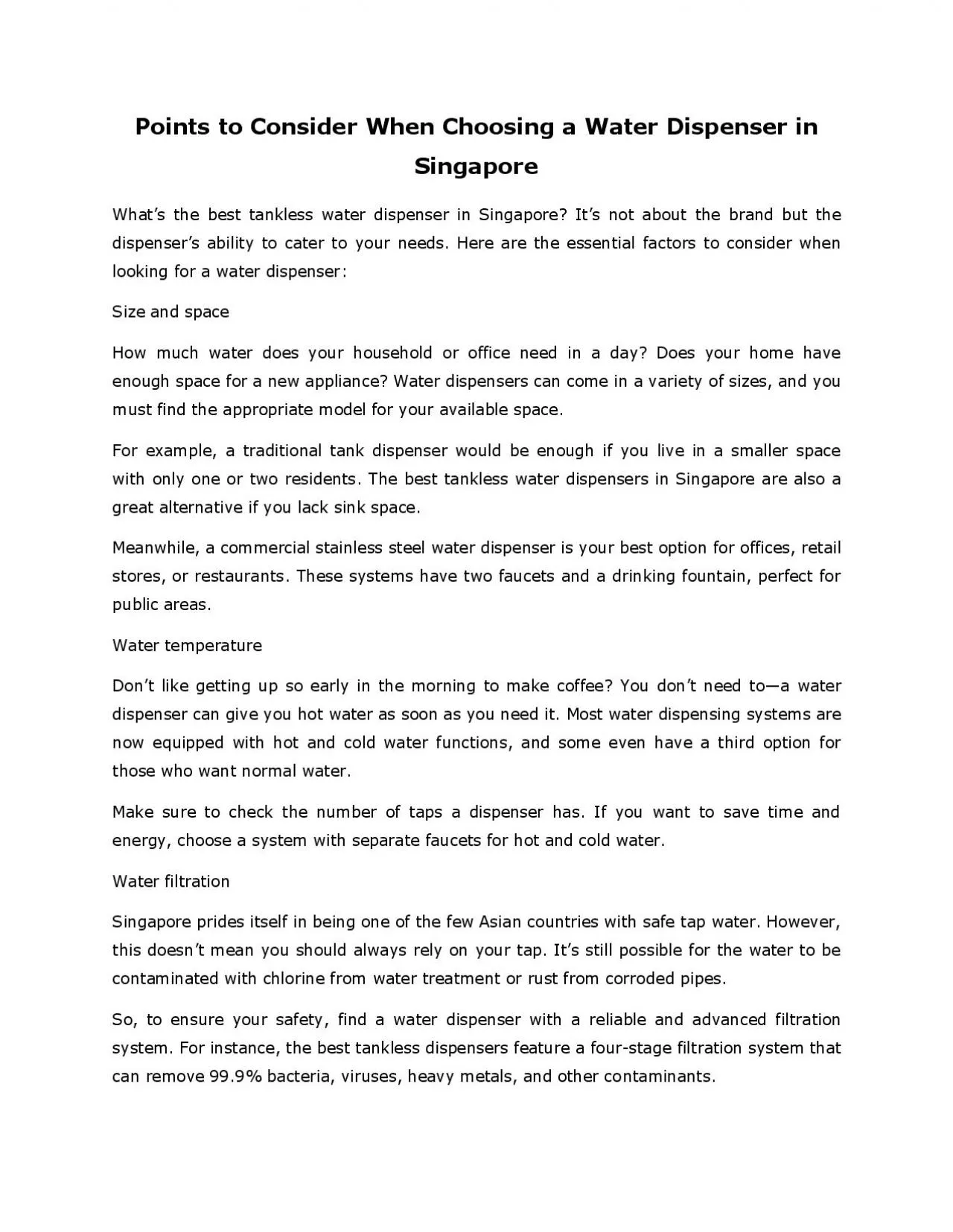 PDF-Points to Consider When Choosing a Water Dispenser in Singapore