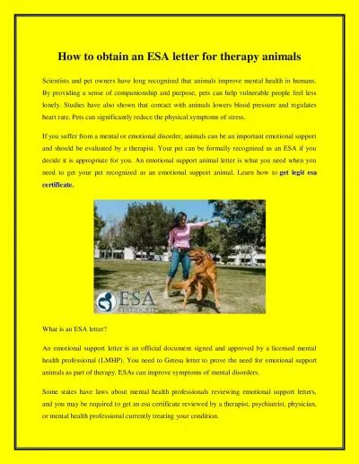 How to obtain an ESA letter for therapy animals