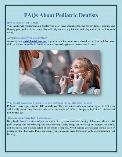 FAQs About Pediatric Dentists