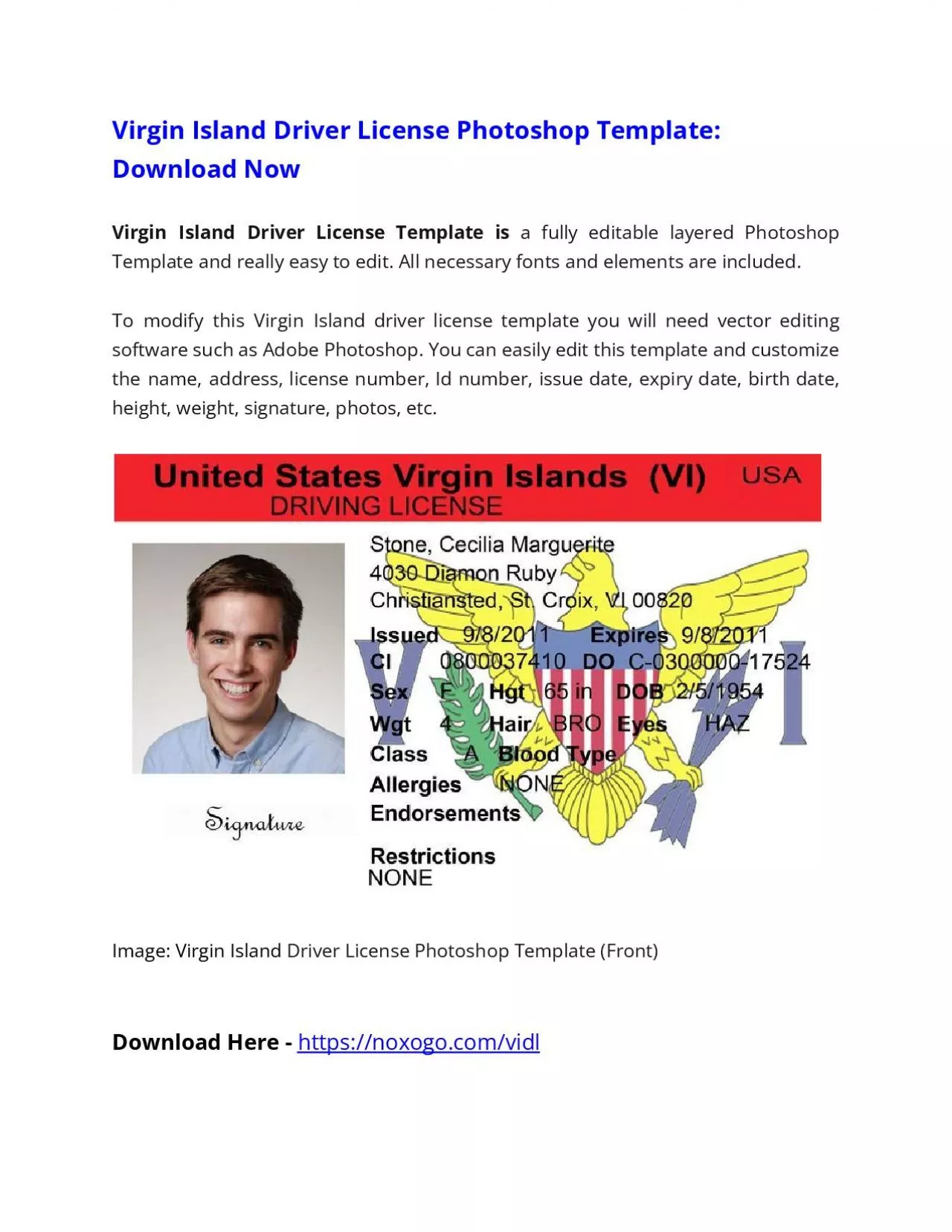 PDF-Virgin Driver License Photoshop Template