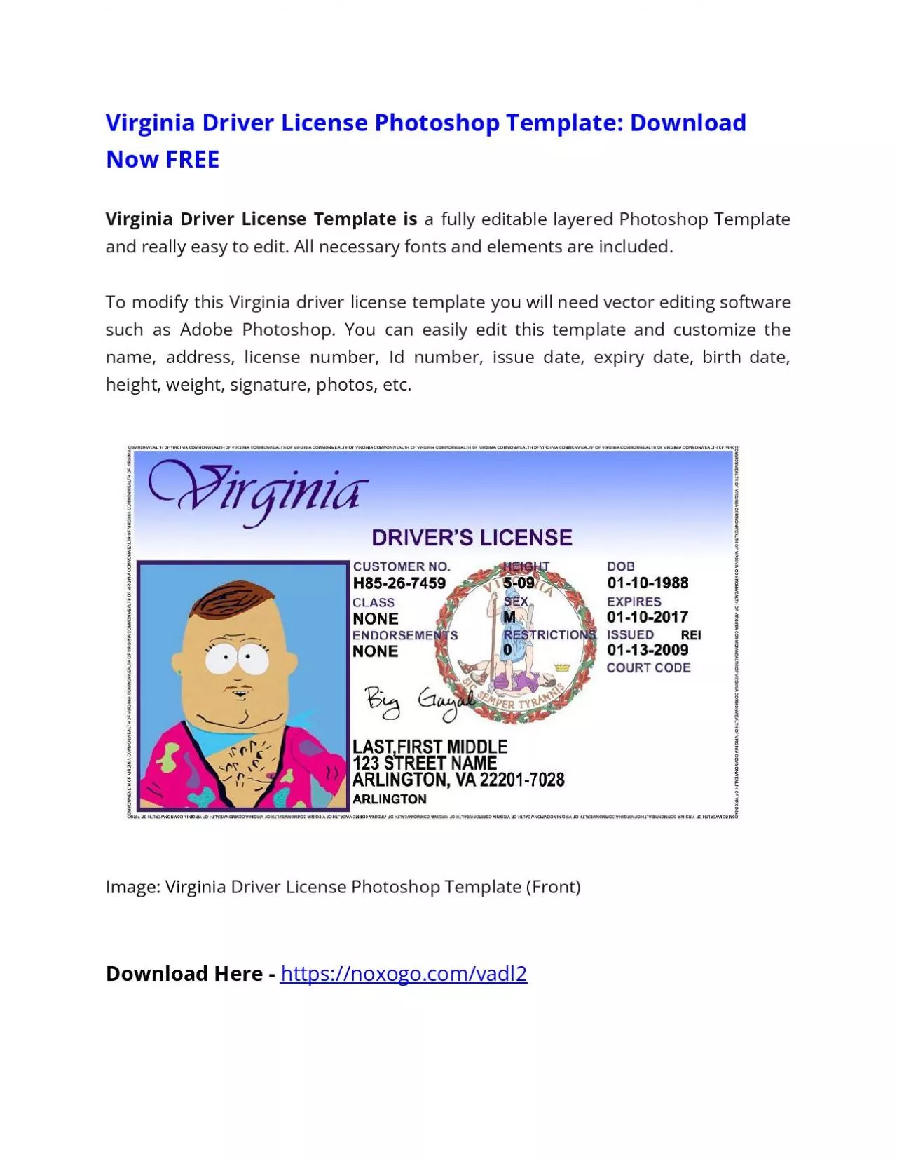 PDF-Virginia Driver License Photoshop Template FREE