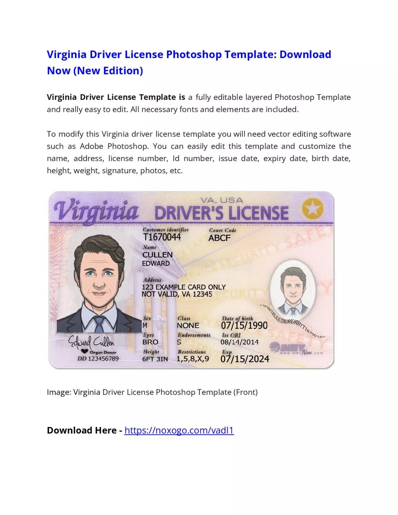 PDF-Virginia Driver License Photoshop Template (New Edition)