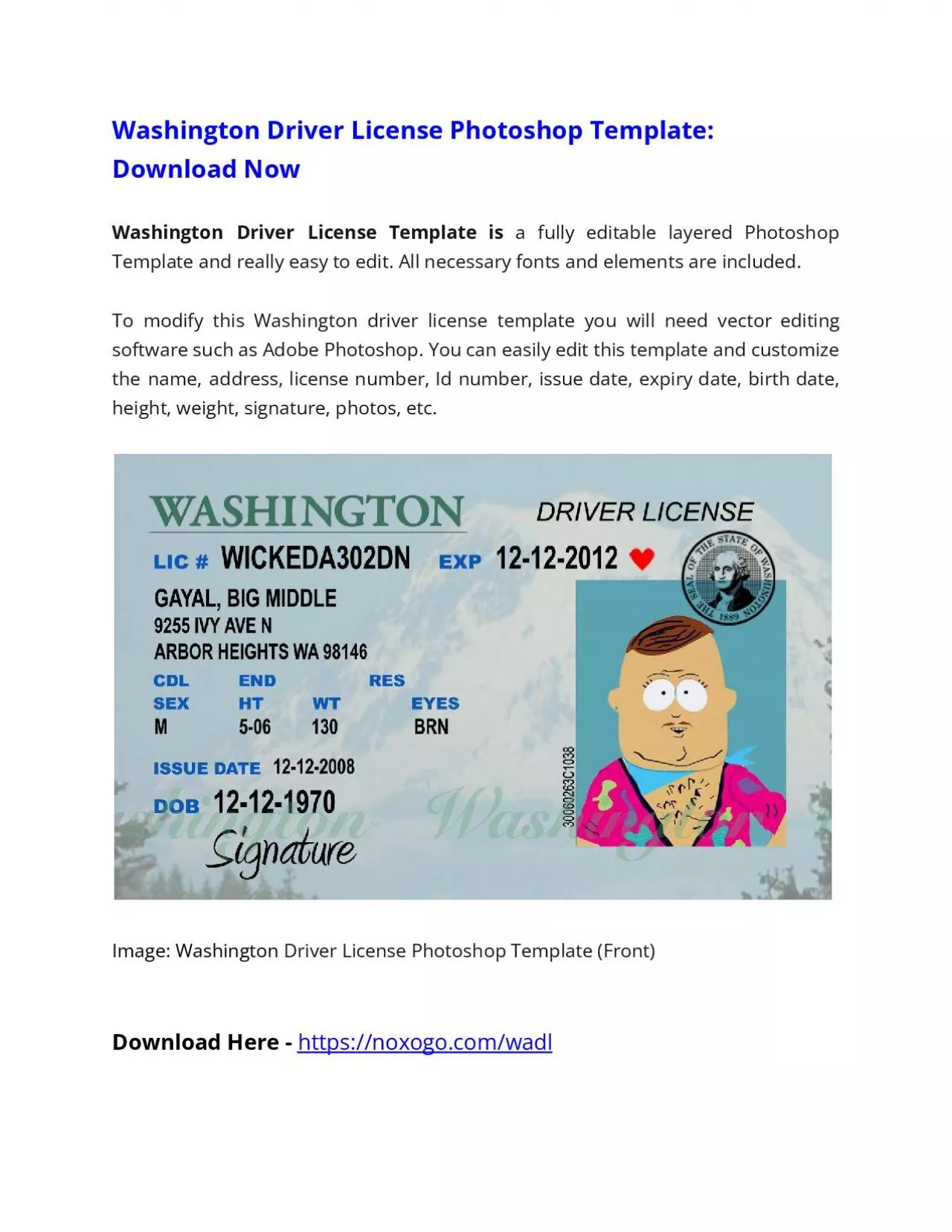 PDF-Washington Driver License Photoshop Template