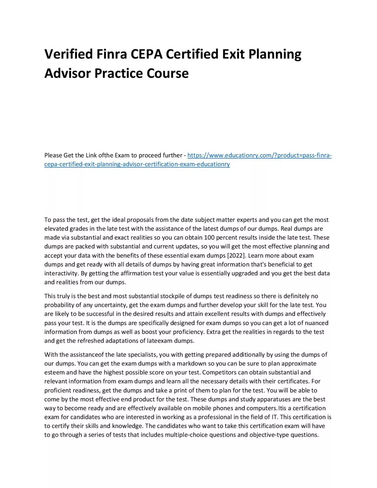 PDF-Finra CEPA Certified Exit Planning Advisor