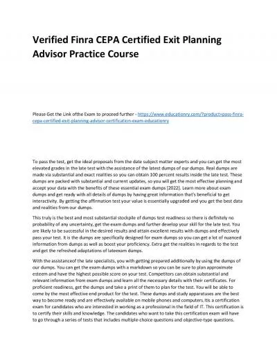 Finra CEPA Certified Exit Planning Advisor