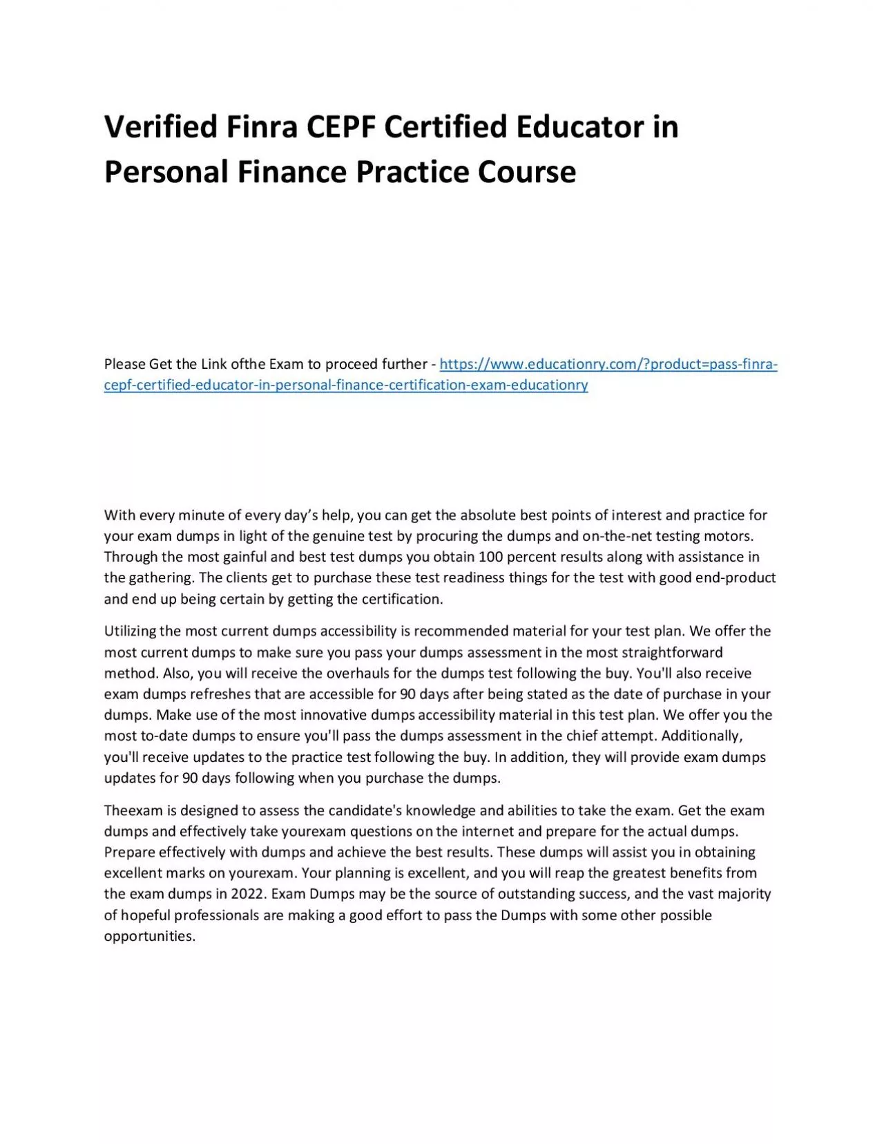 PDF-Finra CEPF Certified Educator in Personal Finance