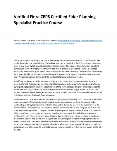 Finra CEPS Certified Elder Planning Specialist