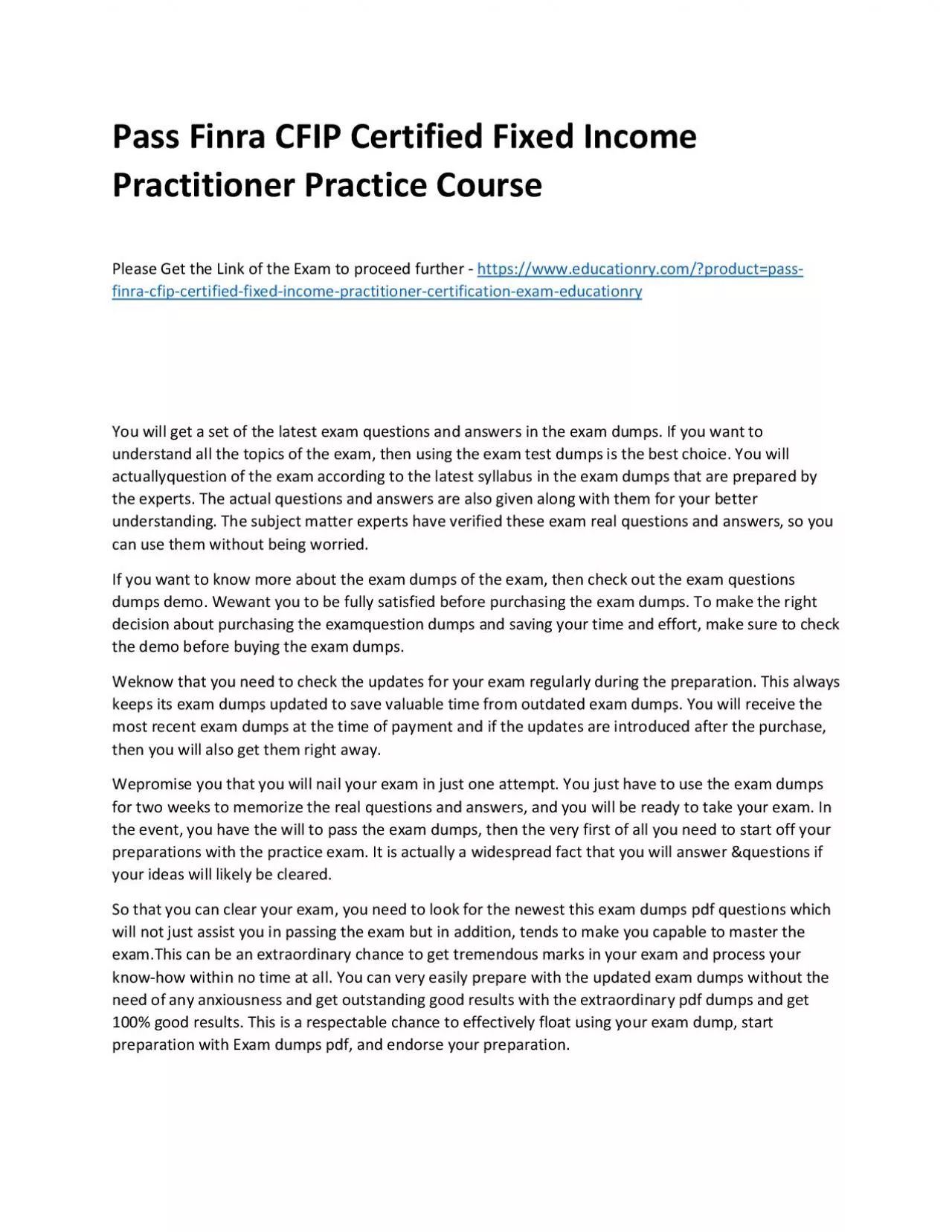 PDF-Finra CFIP Certified Fixed Income Practitioner