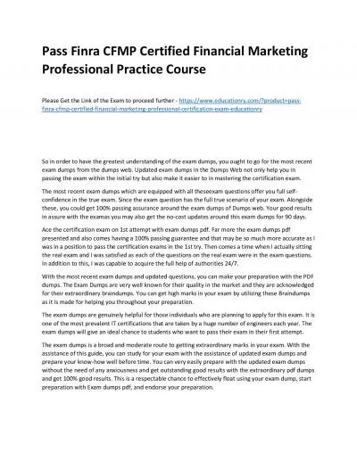 Finra CFMP Certified Financial Marketing Professional
