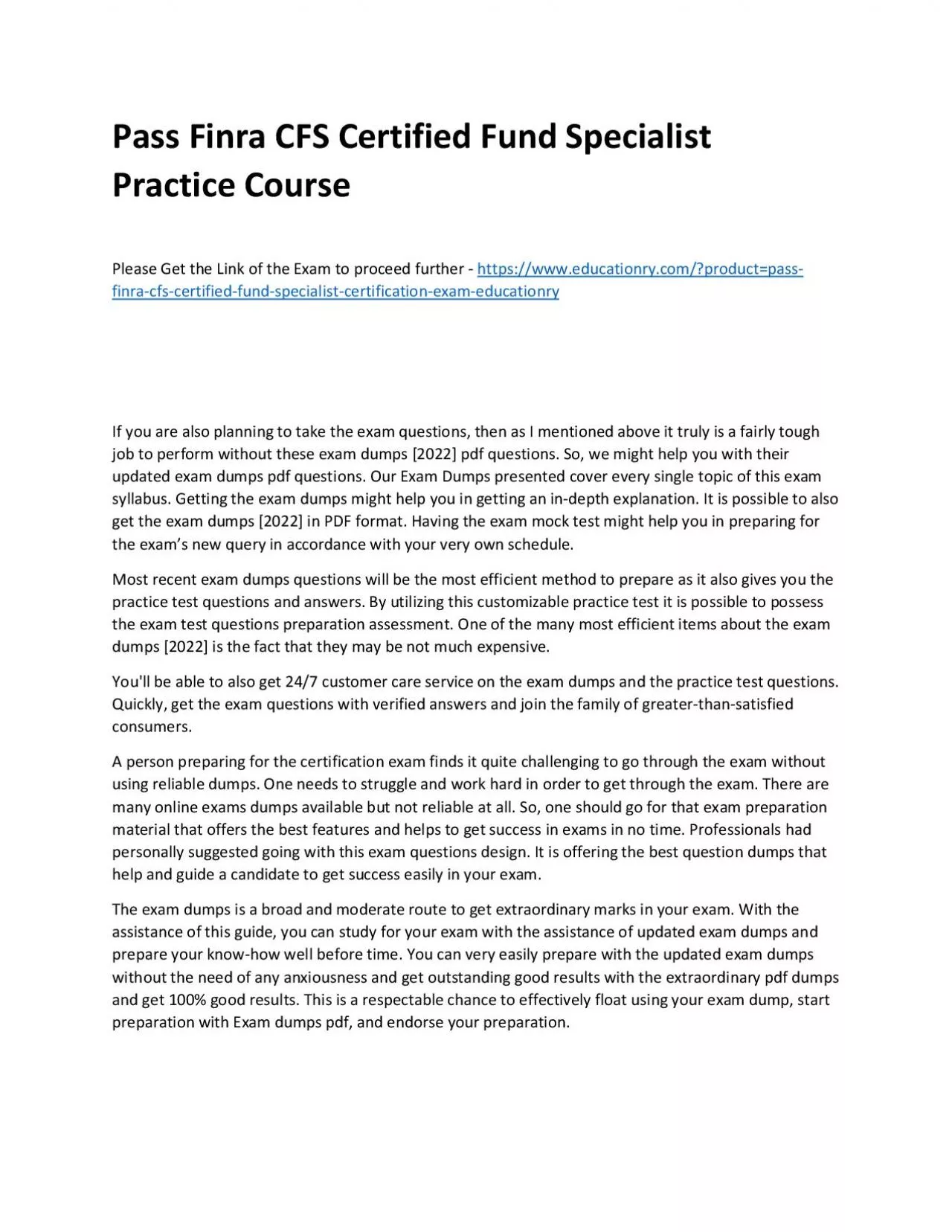 PDF-Finra CFS Certified Fund Specialist