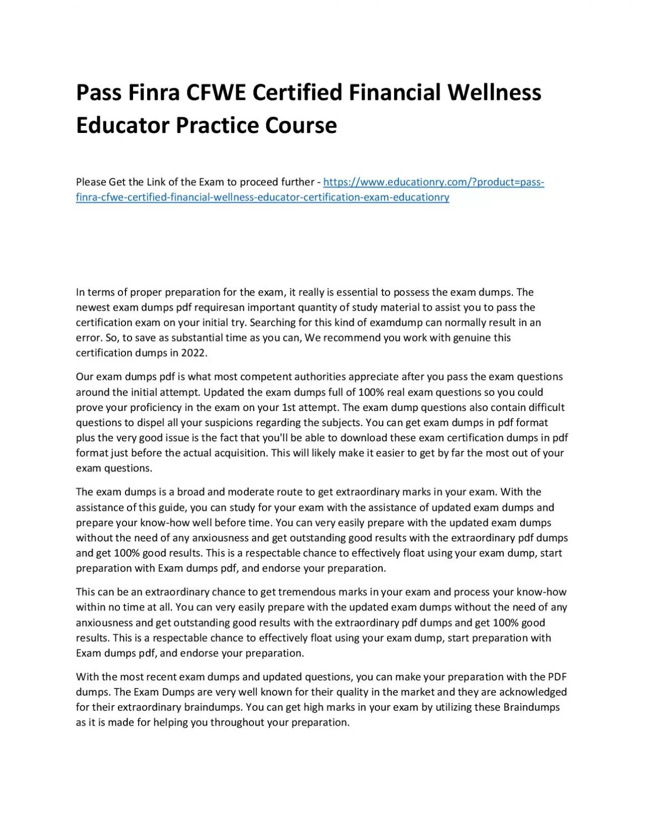 PDF-Finra CFWE Certified Financial Wellness Educator