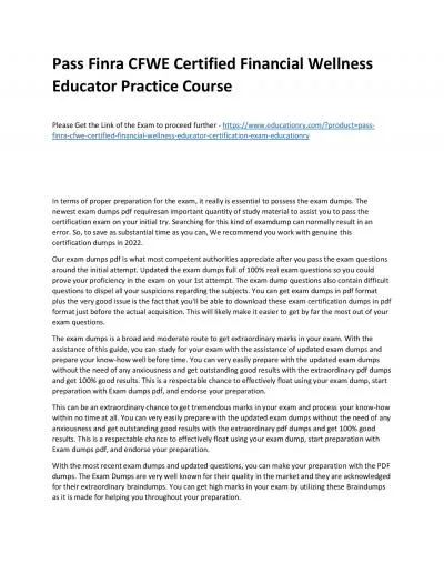 Finra CFWE Certified Financial Wellness Educator