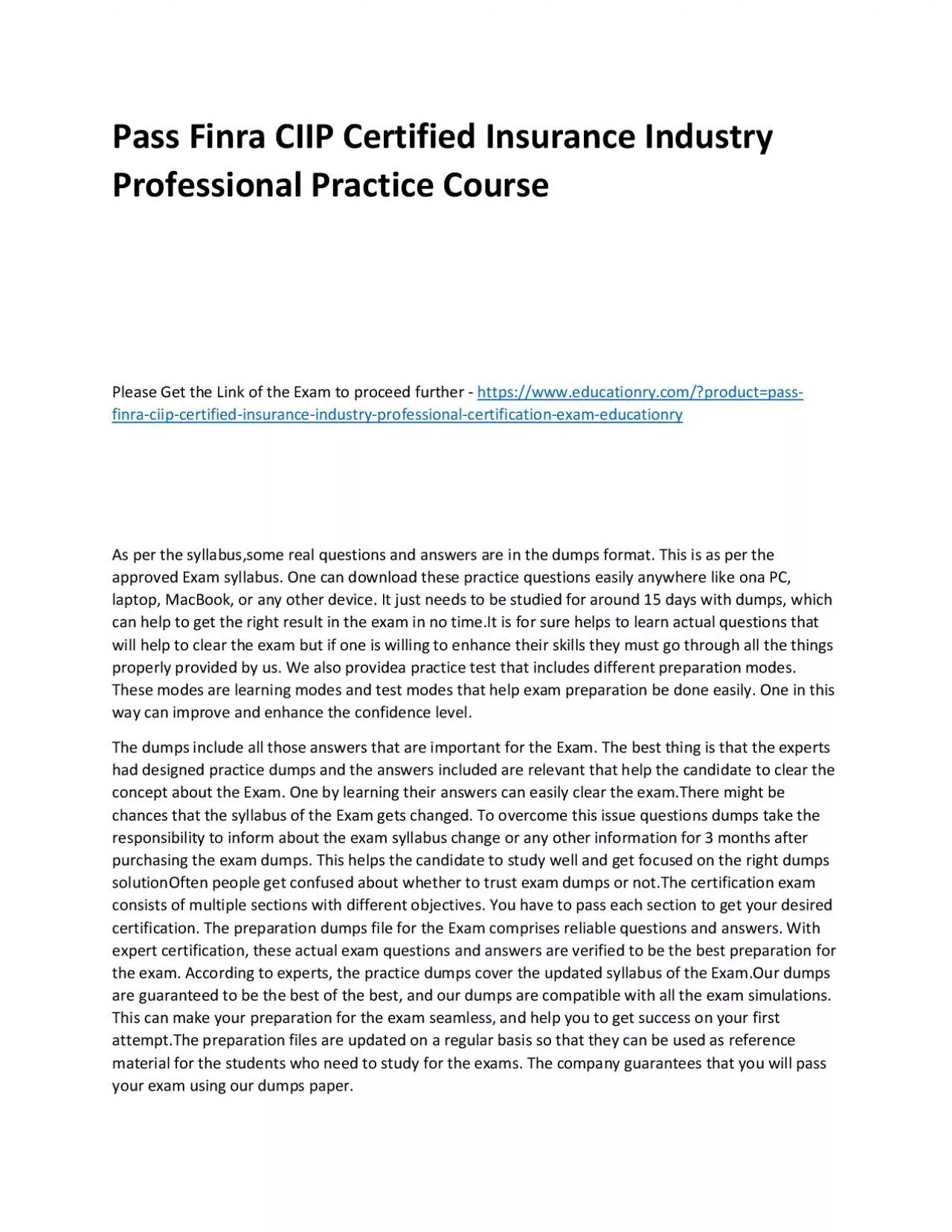 PDF-Finra CIIP Certified Insurance Industry Professional