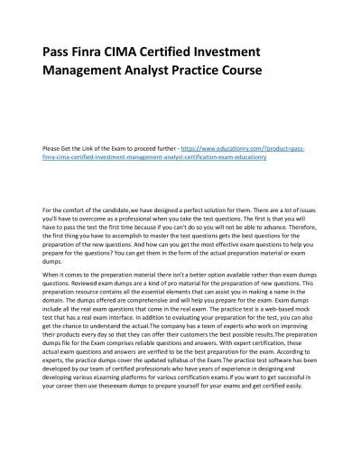 Finra CIMA Certified Investment Management Analyst