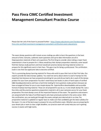 Finra CIMC Certified Investment Management Consultant