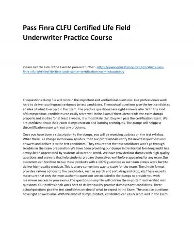 Finra CLFU Certified Life Field Underwriter