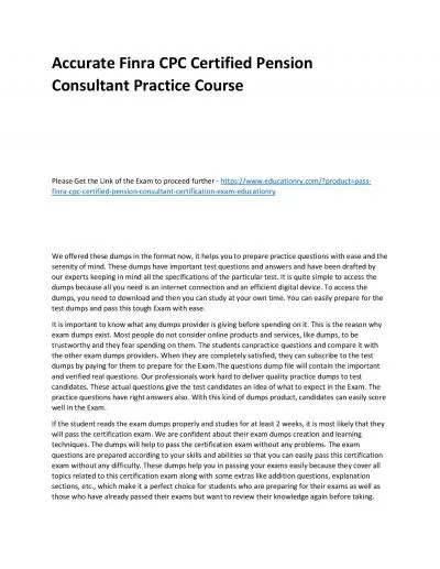 Finra CPC Certified Pension Consultant