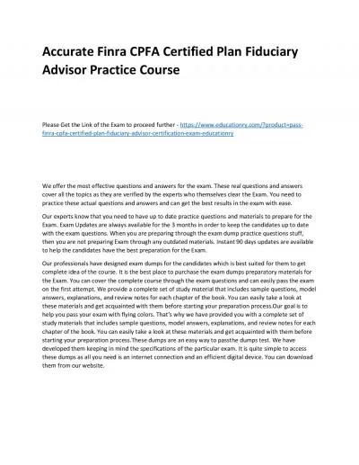 Finra CPFA Certified Plan Fiduciary Advisor